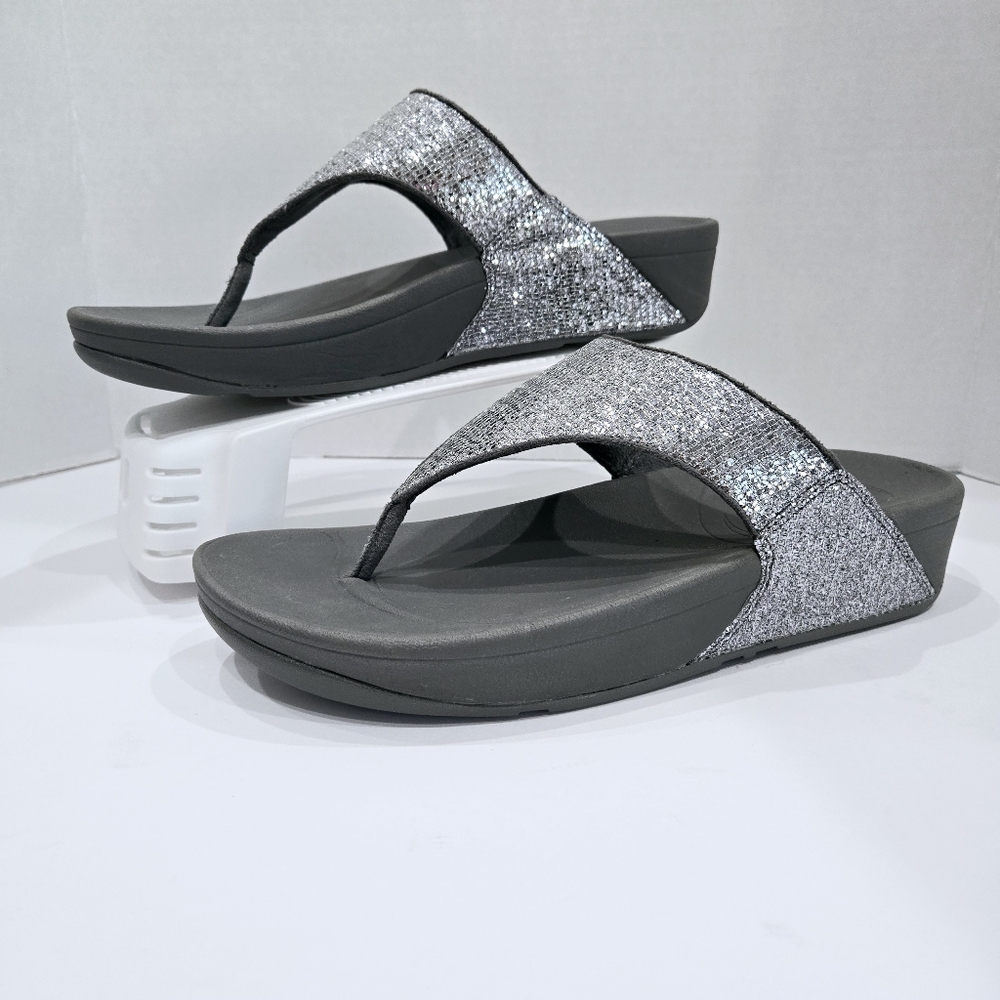 FitFlop Lulu Superglitz Sandals Sparkle Glitter Silver Gray Women's Size…